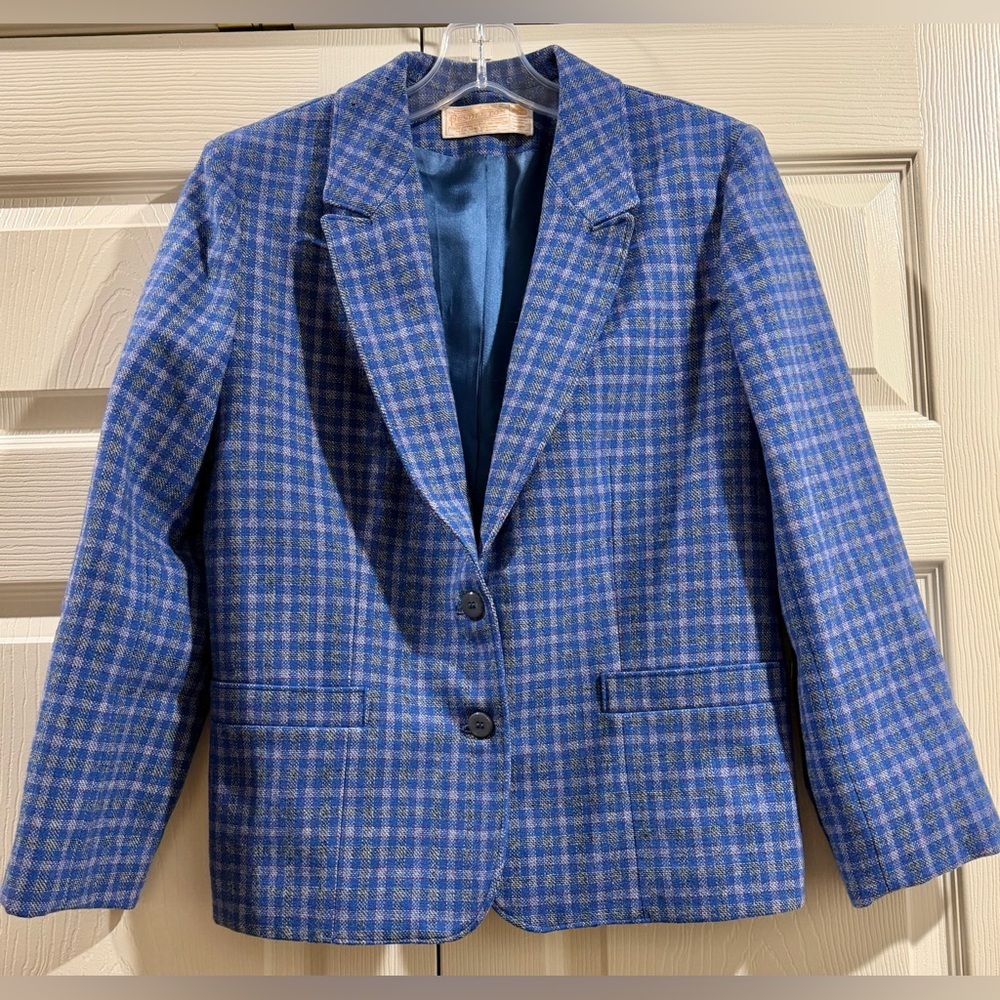 Pendleton Women's Plaid Wool Button Jacket Blazer Size 3 Light Blue